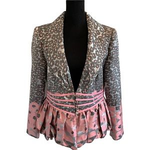 Elegant Susanna Peplum Blazer Pink Gray Pattern Size 10